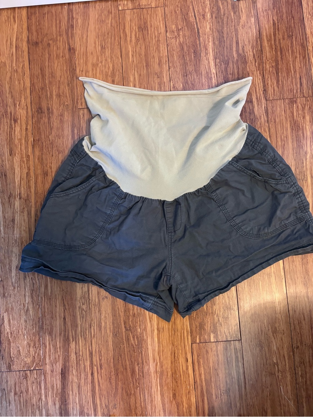 Motherhood Maternity Two-Tone High Waist Shorts - Olive & Dark Gray